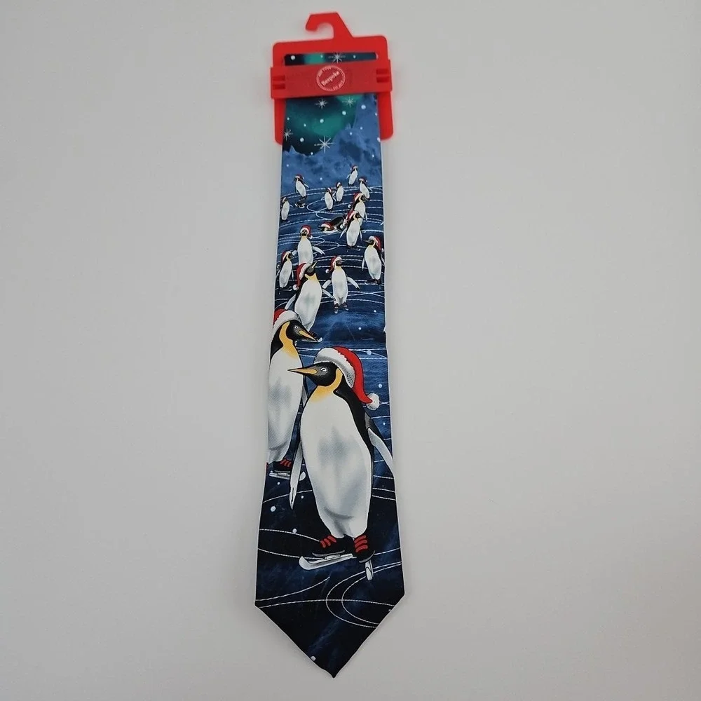 Christmas Neck Tie Ice‎ Skating Penguins Santa Hats Festive Gift Dad New
